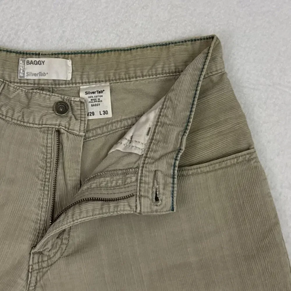 Levi’s SilverTab Baggy Shorts Mens 29 Beige Corduroy Vintage 1990s Altered